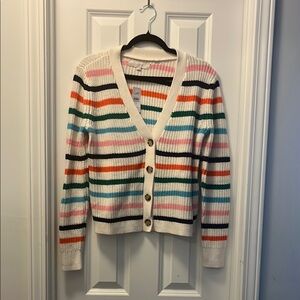 LOFT White and Black Cardigan Sweater V-Neck